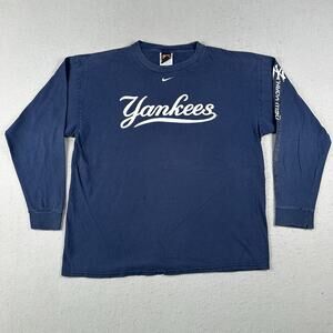 Vtg Y2K Nike New York Yankees Shirt Men’s Large Center Swoosh Check Long Sleeve
